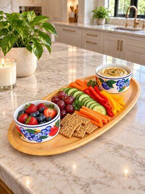Dansk Tuscany Wood Hostess Tray with 2 Bowls Vintage Fruit Serving Set